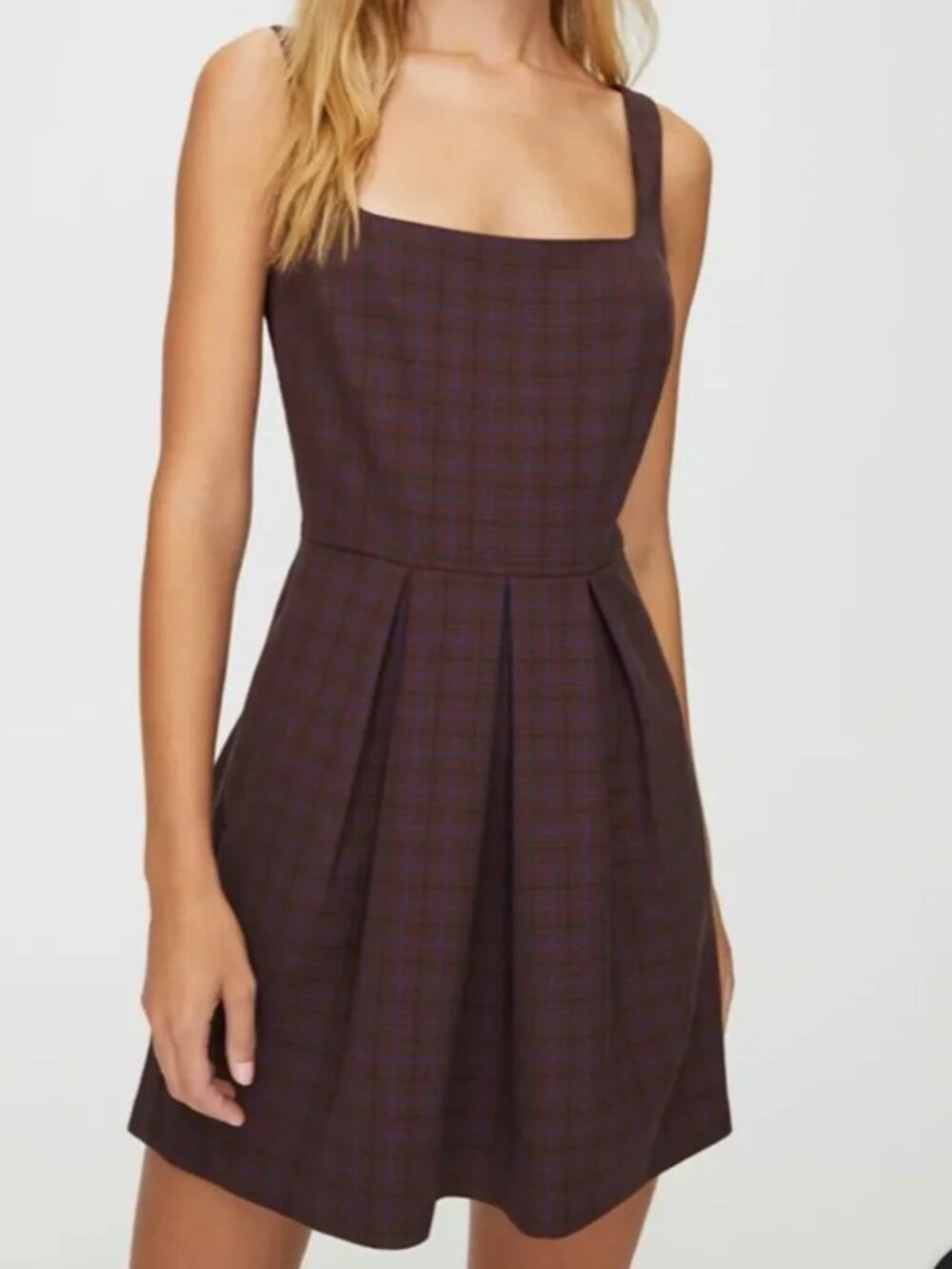 Aritzia Sunday Best Tasha Plaid Mini Dress - Burgandy - 4